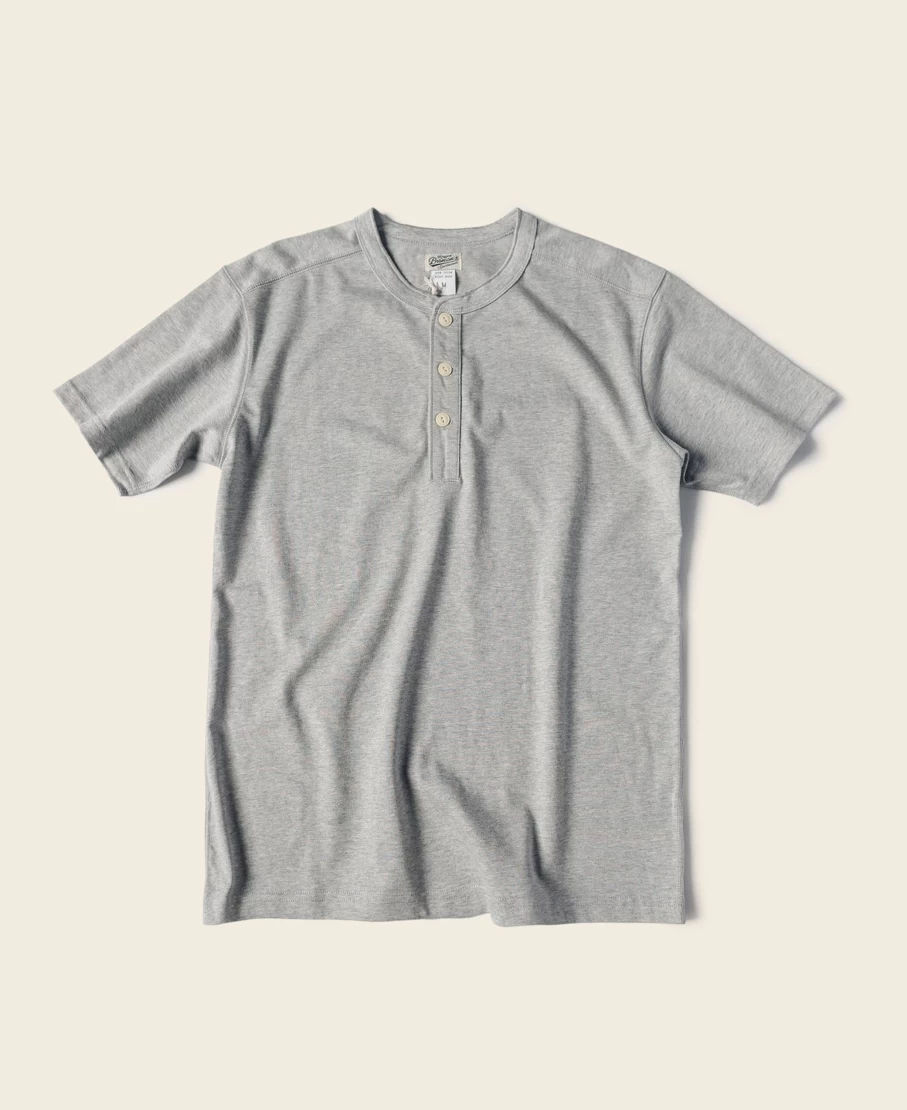 Bronson Men's Gray Cotton Short Sleeve Henley T-Shirt - 10.6 Oz Comfort Fit Casual Top
