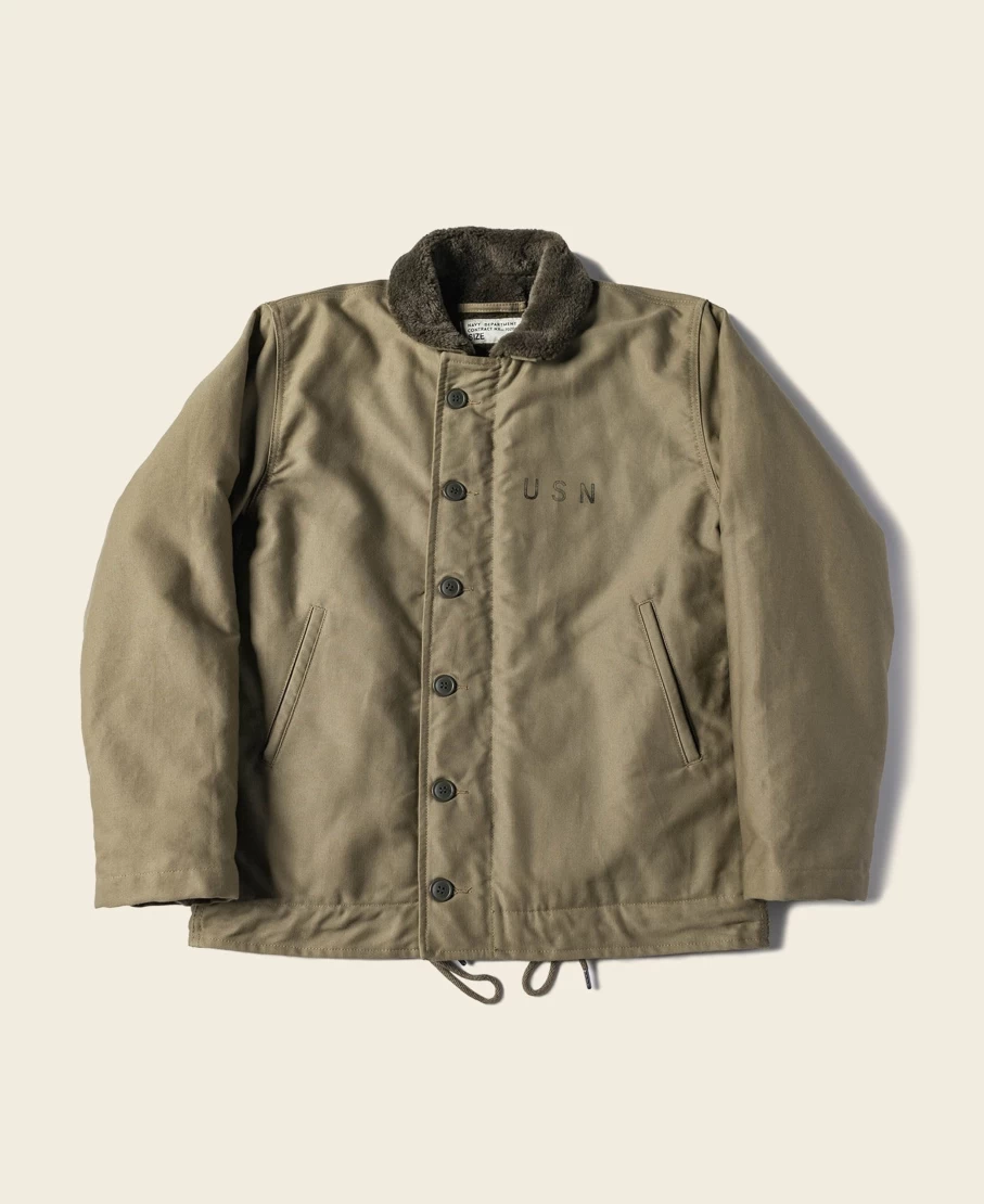 Bronson Men's Khaki 1940s USN 3rd Type N-1 Wool Deck Jacket with Stencil