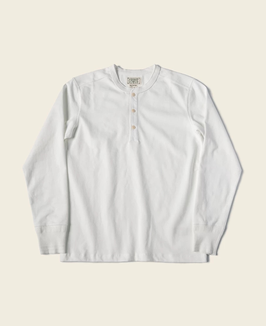 Bronson Men's Vintage White Long Sleeve Henley Shirt