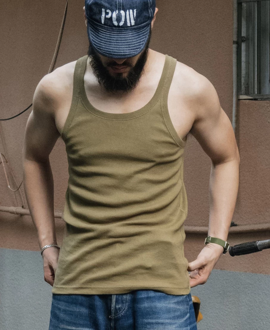 Bronson Military Olive Cotton Tank Top for Men - Heavy Duty Workout & Casual Sleeveless Shirt