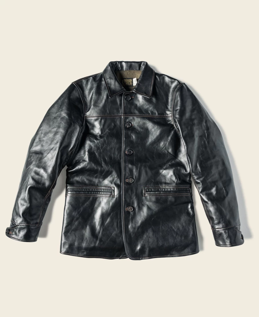 1920s Bronson Black Horsehide Leather Brakeman Coat for Men - Vintage 1920s Workwear Jacket