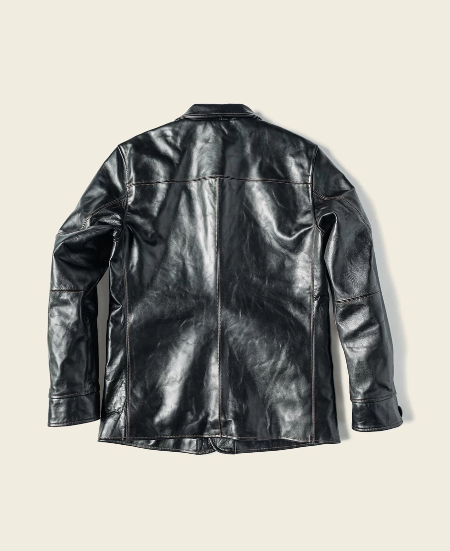 1920s Bronson Black Horsehide Leather Brakeman Coat for Men - Vintage 1920s Workwear Jacket