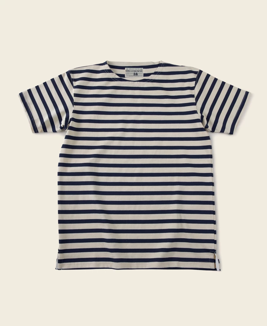 Bronson Men's Breton Stripe T-Shirt in Apricot & Navy - Classic Striped Tee