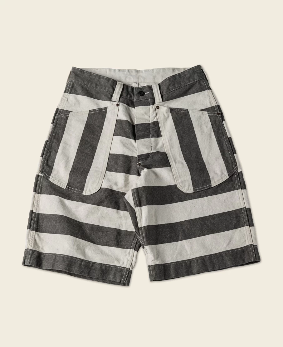 Bronson Men's Heavyweight White/Black Striped Prisoner Shorts - Wide Striped Design
