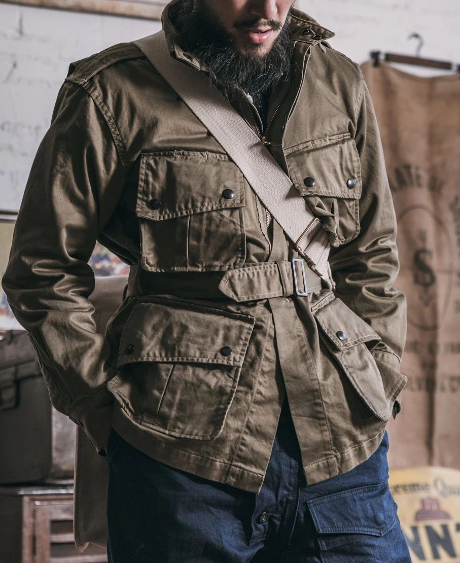 Bronson Men's M-42 Airborne Paratrooper Field Jacket in Khaki Olive - US Army Style Military Outerwear